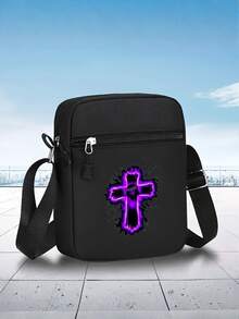 1pc/2pcs Jesus Cross Print Unisex Flat Brim Casual Baseball Cap And Crossbody Bag, Y2K Streetwear Fashion Outdoor Sports Cap And Shoulder Bag, Adjustable, Great Gift For Yourself Or Friends
