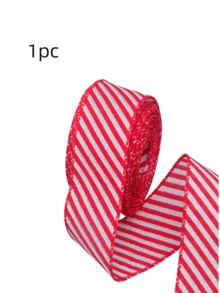 1/2Rolls Of Glitter Christmas Ribbon Set, Polyester Material, Red And White Stripes With Wire Edge, Suitable For Gift Wrapping, DIY Crafts, Holiday Tree Decorations