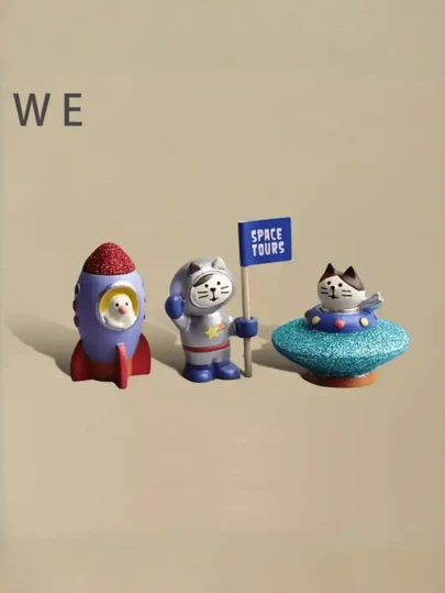 1pc Hand-Painted Resin Space Cat Landing On The Moon - Artistic Desktop Decor, Perfect Gift For Friends, Cute Cat Desktop Ornament, Photography Prop