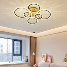 六环现代LED异形亚克力灯具，带开关控制，可切换三色灯光。适用于110-240V电压。照明面积达30平方米。适用于卧室、客厅、书房、餐厅、办公室、走廊及其他家居家具照明装饰。 - 彩色 - 查看 6