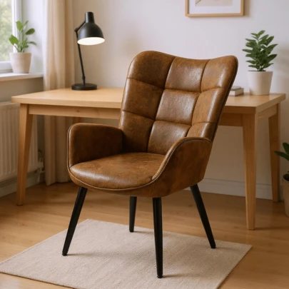 Meubles Cosy Brązowy zamszowy fotel biurowy, elegancki design, wygodne siedzisko, metalowe nogi, uniwersalny, 72 x 62 x 90,5 cm