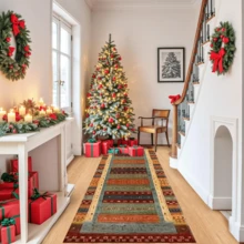 1件波西米亚条纹丝绒地毯，适用于客厅、餐厅、书房、卧室