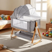 3-In-1 Baby Bassinet, Baby Bed,Baby Crib,Adjustable Bedside Bassinet With Comfy Mattress, Wheels, 6 Height Levels, Easy Folding Portable Crib For Newborns - 淺灰色 - 查看 1