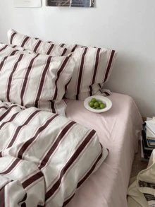 3pcs 100% Cotton Nordic Minimalist Striped Bedding Set, 2 Striped Pillowcases + 1 Duvet Cover - Multicolor - View 4