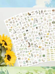 6张优雅绿色婚礼贴纸，适用于装饰婚礼剪贴簿、宾客签名册、订婚日记、派对礼物、婚礼请柬、贺卡、婚礼策划手册。防水DIY浪漫手工贴纸。 - 淺綠色 - 查看 5