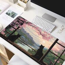 黑猫鼠标垫 日本樱花桌面垫 超大尺寸鼠标垫 35.4x15.7 英寸 办公键盘垫 防滑缝边 橡胶底座 桌面配件 适用于办公室和家庭 圣诞礼物 送给女孩、女士和男士 - 貓 - 查看 4