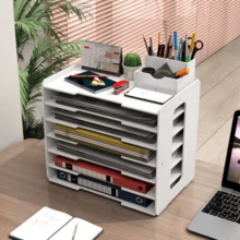 In Stock Desktop File Tray File Rack Multi-Layer Storage Rack Me File Organizer - Black and White - View 2