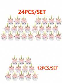 24/48个独角兽蛋糕装饰插牌/纸杯蛋糕插签/小旗，适用于生日派对、婚礼蛋糕装饰 - 彩色 - 查看 9