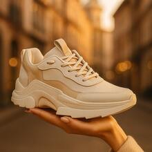 Women's Platform Sneaker With Chunky Sole, Modern And Comfortable Design, Casual, Neutral, Rubber, Ideal For Outdoor Vacations - 白色 - 查看 6