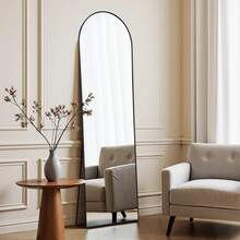 Vortisys Black Full-Length Mirror, 160 * 50 Cm, Wall-Mountable Standing Mirror With Curved Aluminium Alloy Frame, Tempered Shatterproof Design, HD High-Definition Glass. Suitable For Hallways, Living Rooms, And Dressing Rooms - Black - View 6