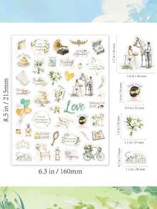 6张优雅绿色婚礼贴纸，适用于装饰婚礼剪贴簿、宾客签名册、订婚日记、派对礼物、婚礼请柬、贺卡、婚礼策划手册。防水DIY浪漫手工贴纸。 - 淺綠色 - 查看 4
