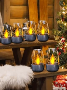 1/2/6个装太阳能不锈钢闪烁火焰蜡烛灯，室内/室外灯笼桌面装饰亚克力灯，600mAh可充电电池供电楼梯地灯，太阳能板自动充电装饰灯，适用于庭院、书桌、楼梯、草坪，营造浪漫氛围，圣诞节、万圣节和节日派对装饰礼品 - 暖白色 - 查看 15