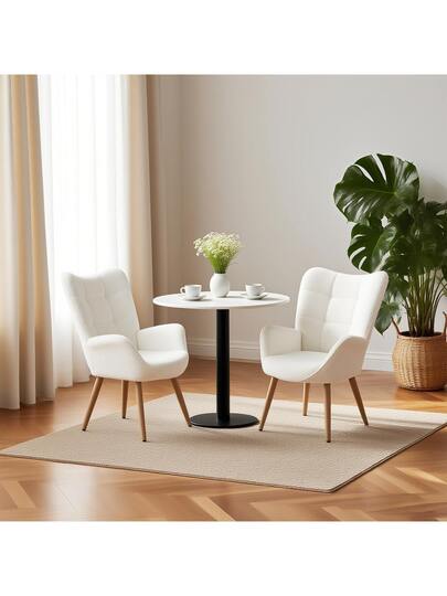 Meubles Cosy Set Of Teddy Fabric Dining Chair, Com table, Beige, Moderne Easy Assembly, Home Room, 72 62 91.5 Cm view 4