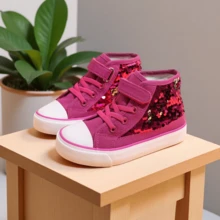 Children Girls Fashion Glitter High Top Canvas Cute Sneaker Shoes - Hot Pink - View 3