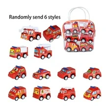 6pcs/Set Children's Cartoon Mini Inertia Fire Truck Toy, Random Color Bag With Different Styles Of Cars,Back To School