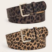 2pcs Unisex Leopard Animal Print PU Leather Fashion Casual All-Match Belt, Suitable For All Seasons Summer, School Fall, Autumn, Halloween