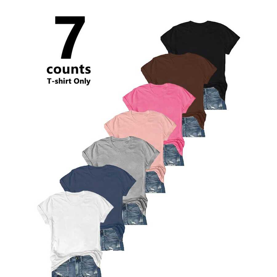 Casual Women's Short Sleeve Round Neck Polyester T-Shirt Plain Regular Fit Top With Medium Stretch - Nhiều màu - Xem 1