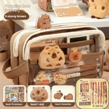 Juego de 7 piezas de Capibara, estuche para lápices con Capibara lindo con caja de almacenamiento de escritorio con tema animal, adecuado para estudiantes y amantes de los animales, regalo imprescindible para la temporada de regreso a clases, Halloween, Navidad, regalos de Pascua