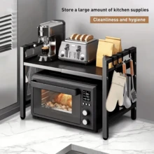 1pc Expandable Stainless Steel Microwave Rack With Shelf, Countertop Kitchen Storage Rack, Metal Kitchenware Organizer, Suitable For Toaster, Air Fryer, Rice Cooker And Other Vertical Countertop Appliances. Space-Saving And Easy To Install - Black - View 4