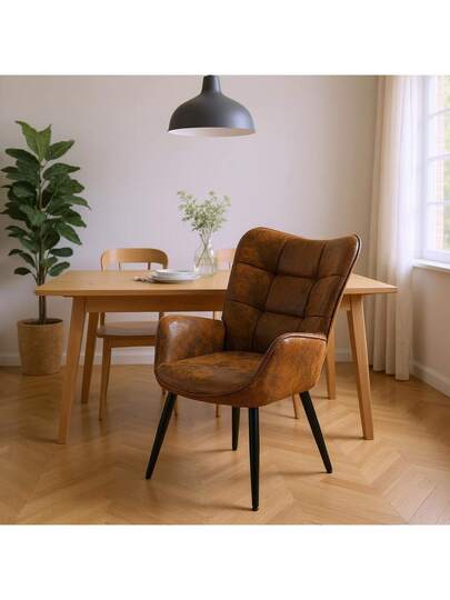 Meubles Cosy Elegante Bruin Suede Dining Chair, Com Tafel Seat, Moderne Metal Legs, Kitchen, 72 62 90.5 Cm