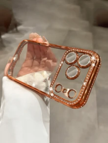 奢华电镀水钻透明手机壳适用于 17 Pro Max 17 Pro 16 15 14 13 12 Pro Max 14 15 16 Plus 11 17 13 闪光镜头保护套 - 橘色 - 查看 7