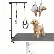 36"Dog Grooming Table Arm With Grooming Hammock Height Adjustable Two No Sit Haunch Holder Three Section Design Suitable For Medium, Small Dogs, And Cats - Black - View 1