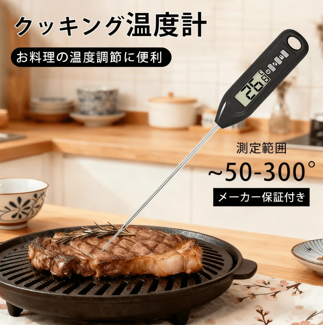 クッキング温度計 料理 おしゃれ 温度管理 油 計測器 キャップ付き 調理 温度測定 - ブラック - チェックする 1