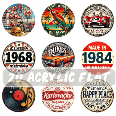 1 pezzo Calamita per frigorifero in acrilico 2D, Avventura dell'auto n. 01, Calamite per frigorifero rotonde vintage classiche, Decorazione artistica divertente, Adatta per decorazione di casa e frigorifero lavabile in lavastoviglie - Ideale per caffè, club, dormitori - Perfetto regalo per Capodanno e San Valentino