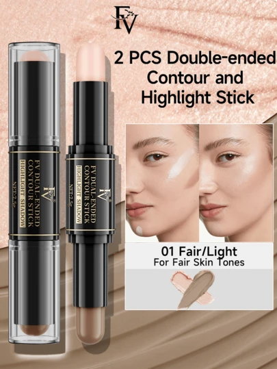 FV Waterproof Highlighter Stick - Warm Tone Dual-Ended Highlighter & Contour Stick, Nose Shaping, Multi-Purpose Makeup Stick, Brand Cosmetics, Face Makeup, Designed For Women & Girls, Perfect For Y2K Dreamy Fashion In Autumn/Winter, Birthday & Christmas Party Gift, Excellent Color Payoff