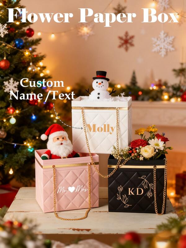 1/2/3pcs Festivals Party Flower Wrapping Paper Box Bouquet Storage Bucket, Florist Packaging Bag With Metal Chain, Flower Shop Bag Handbag, Handbag Style Wrapping Basket Ideal For Weddings, Parties, Festivals, Flower Storage, Bouquet Wrapping, Florist Shops, Birthday, Bridesmaid, Favor Shopping, Gift Bags, And Elegant Packaging For Gifts To Loved Ones And Friends(Black/Pink/White)