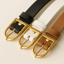 Set Of 3 Elegant Leather Women's Belts With Gold Buckle, Casual Plus Size – Black, White, Caramel - 彩色 - 查看 5