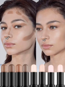 FV Waterproof Highlighter Stick - WarmTone Dual-Ended Highlighter & Contour Stick Brightens Nose Shadows Multi-Functional Contouring Stick Brand Beauty Makeup,Top Choicer Y2K Dreamy Fashion Ideal Pick Birthday & Party Gift Best Color Payoff - #04Natural-Medium - 查看 5