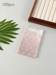 100pcs Heart-Shaped Clear Self-Sealing Bags - Waterproof, Reusable Plastic Gift Bags For Parties And Events - Multicolor - View 12