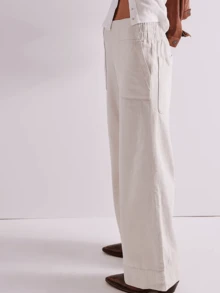 Women's Baggy, Loose-Fitting Denim Pants With  And Relaxed Style – Casual Solid Cargo Trousers - 白色 - 查看 2