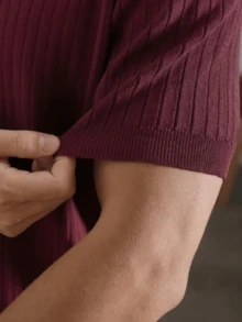 GRDR Men's Summer Solid Color Polo Collar Short Sleeve Knit Sweater, Suitable For Summer Outings, Essential For Fashionable Styling - Burgundy - View 4