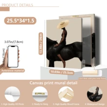1 pieza Póster de arte moderno de pared, Impresión de arte abstracto moderno en lienzo, Póster de mujer montando, Mujer con gorro de punto montando un caballo negro, Arte elegante, Enmarcado o sin enmarcar, Decoración de habitación, Decoración del hogar, Decoración de dormitorio universitario, Regalos para decoración de paredes en hotel, hogar, regalo ideal de inauguración de la casa, sala de estar, dormitorio, baño y oficina