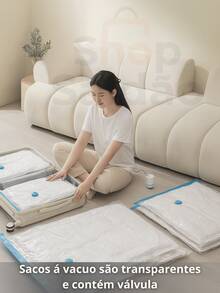 Kit Of 10 Vacuum Storage Bags For Clothes, 3 Sizes: 5 - 50x60cm / 3 - 60x80cm / 2 - 70x110cm For Travel + 1 Manual Pump - 無色 - 查看 5