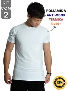 Kit Of 2 Men's Polyamide Compression Short Sleeve Thermal Anti-Odor UV50+ Raglan Shirts For Gym And Training KJG - White and White - View 4