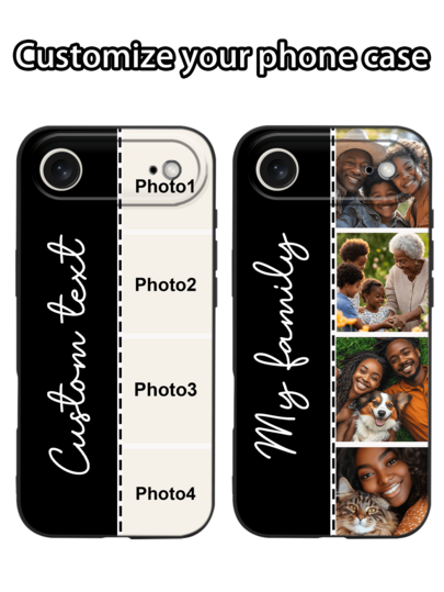 1 Personalized Film With Four Images, Customized For Family, Friends, Couples, Friends, Pattern Name, Anti Fall Black All Inclusive Lens, Phone Case, Gift For Friends Compatible WithsiPhone11/12/13/14/15/16/16pro/16plus/17/17air/17pro/17promax25/S25ultra/S25plus/A16/Compatible With Motorola Moto G85/ Pixel 9