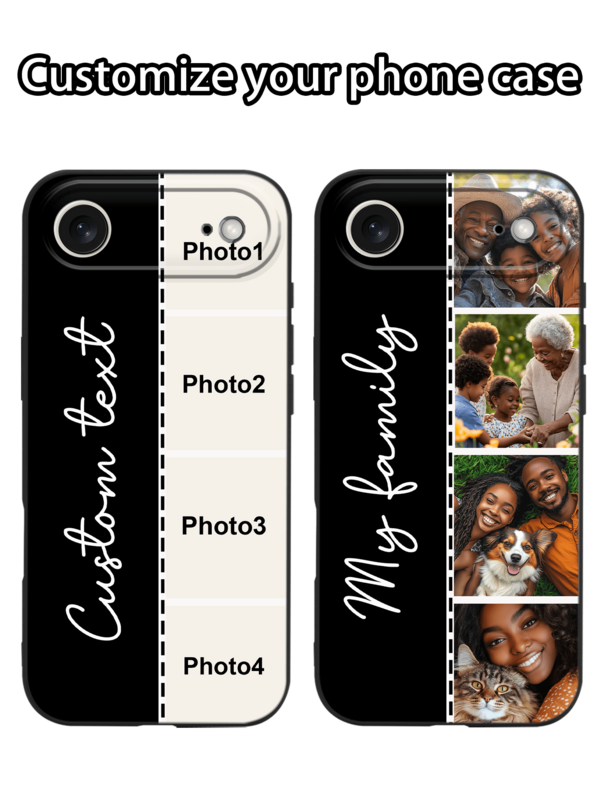1 Personalized Film With Four Images, Customized For Family, Friends, Couples, Friends, Pattern Name, Anti Fall Black All Inclusive Lens, Phone Case, Gift For Friends Compatible WithsiPhone11/12/13/14/15/16/16pro/16plus/17/17air/17pro/17promax25/S25ultra/S25plus/A16/Compatible With Motorola Moto G85/ Pixel 9