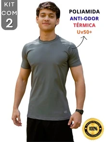 Kit Of 2 Men's Polyamide Compression Short Sleeve Thermal Anti-Odor UV50+ Raglan Shirts For Gym And Training KJG - White and Gray - View 5