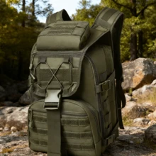 Mochila deportiva táctica: mochila para ordenador portátil de uso diario, unisex, con múltiples compartimentos, fabricada en poliéster resistente, ideal para senderismo, pesca, gimnasio, con detalles a rayas, mochila para fitness | Mochila de moda | Correas seguras, mochila de senderismo. Adecuada para viajeros, campistas, amantes de la naturaleza y aficionados al fitness. - Verde militar - Ver 6