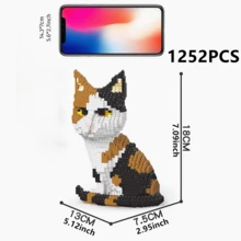 1 件装趣味卡通宠物猫迷你积木套装，4 种不同姿势（坐姿、伸展姿、挥手姿、走路姿），3D 拼图 DIY 动物模型装饰节日礼物房间装饰