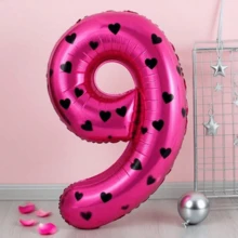 1套32英寸红色数字气球套装，包含黑色心形0-9数字铝箔气球，适合生日派对和周年纪念装饰 - 玫紅色 - 查看 19