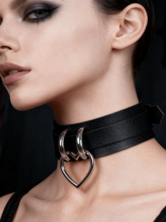 1PC Goth Belts For Woman Sexy Neck Harness PU Leather Collar With Heart Shape Pendant Wide Neck Strap Adjustable Belt Bondage Leather Harness Chocker