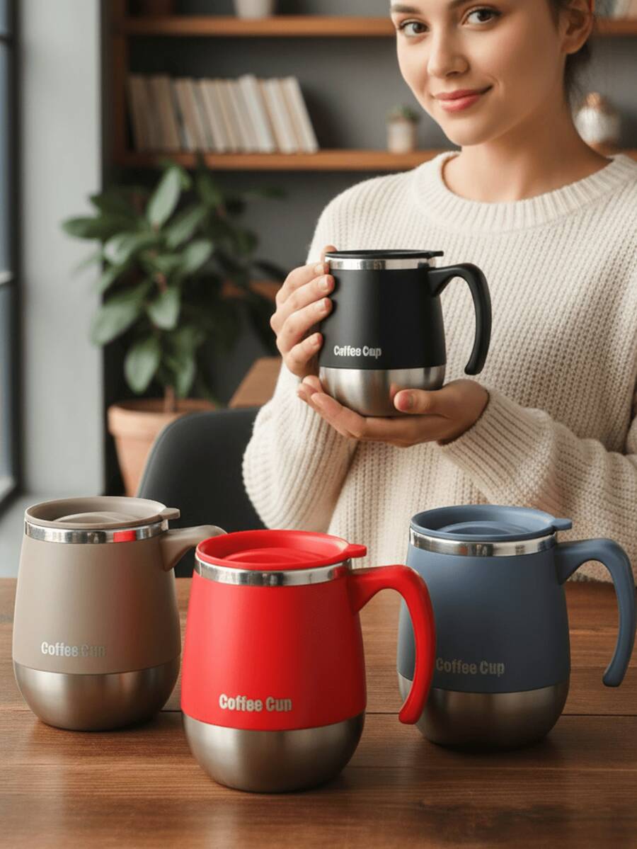 Stainless Steel Insulated Coffee Cup With Lid, Double Vacuum Insulation Suitable For Cold And Hot Beverages, Outdoor Mug With Handle For Convenient Use, Suitable For Home And Outdoor Use, Coffee Cup With Lid - Nhiều màu - Xem 1