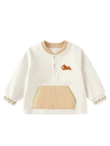 Balabala 小男孩狗狗刺绣袋鼠口袋落肩卫衣 - 乳白 - 查看 4