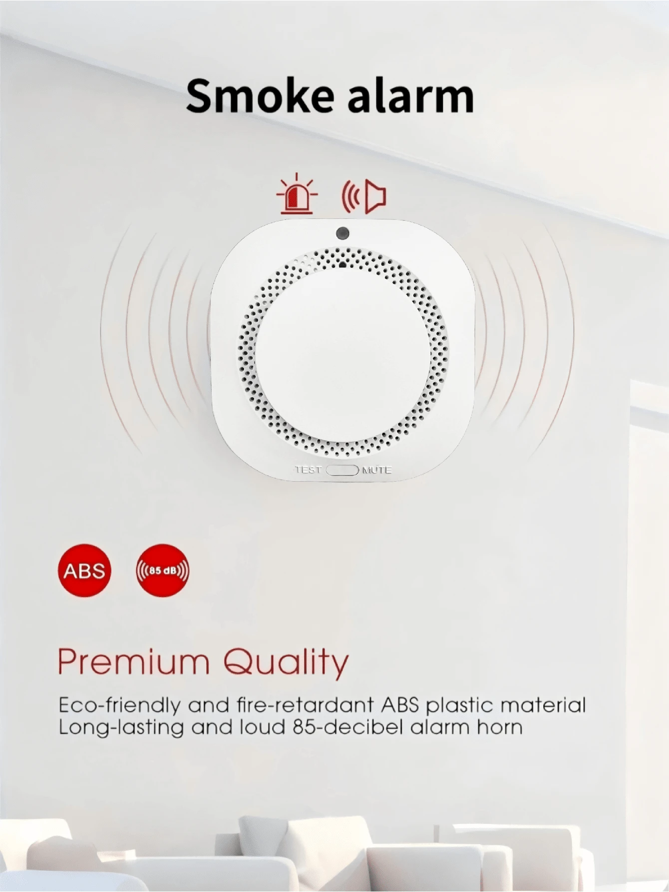 1pc 85dB Wireless Smoke Alarm Detector With LED Alarm Light, Fire Smoke Sensor, Low Battery Warning, Test/Silence Button, Easy Installation, Suitable For Home, Warehouse, Hotel, Factory, Commercial Building, Office, Shopping Mall Fire Protection - White - View 1