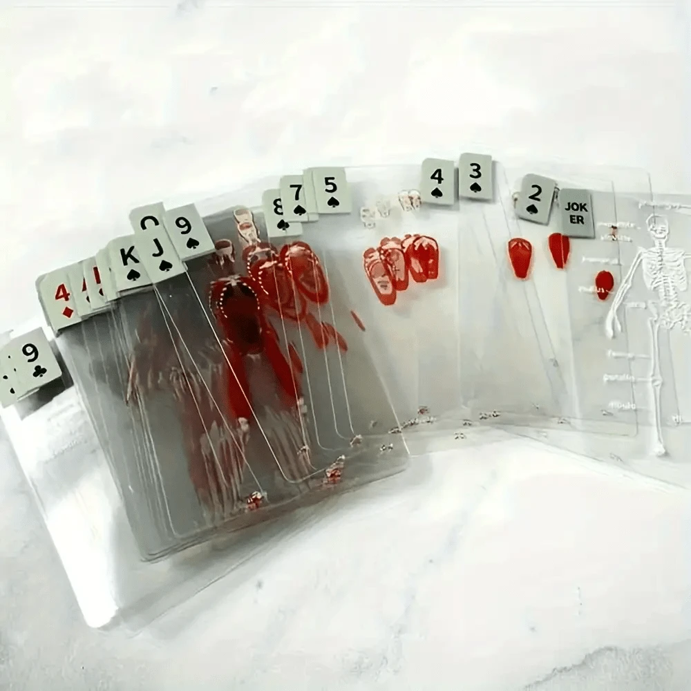 Human Anatomy Transparent Playing Cards - 3D Skeleton, Muscle, Organ Patterns, Waterproof Material - Educational Tool For Medical Students And Anatomy Enthusiasts - 透明 - 查看 1