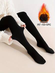 女士保暖内衬打底裤 - 黑色秋冬保暖紧身裤 - 黑色 - 查看 2